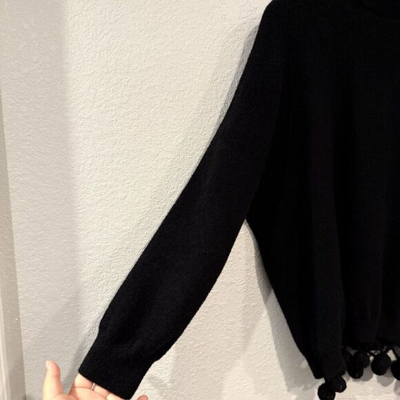 English Factory Black Sweater Pom Pom Hem Knit Pullover Cozy Chic Size Small - Picture 3 of 9